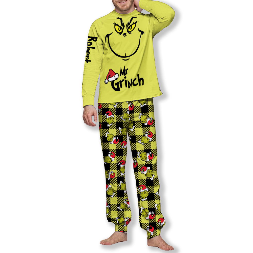 Ensemble pyjama de Noël vert couple avec étole personnalisée