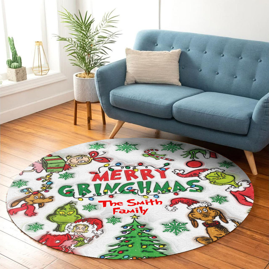 Merry Grinchmas - Personalized Stole Christmas Round Rug