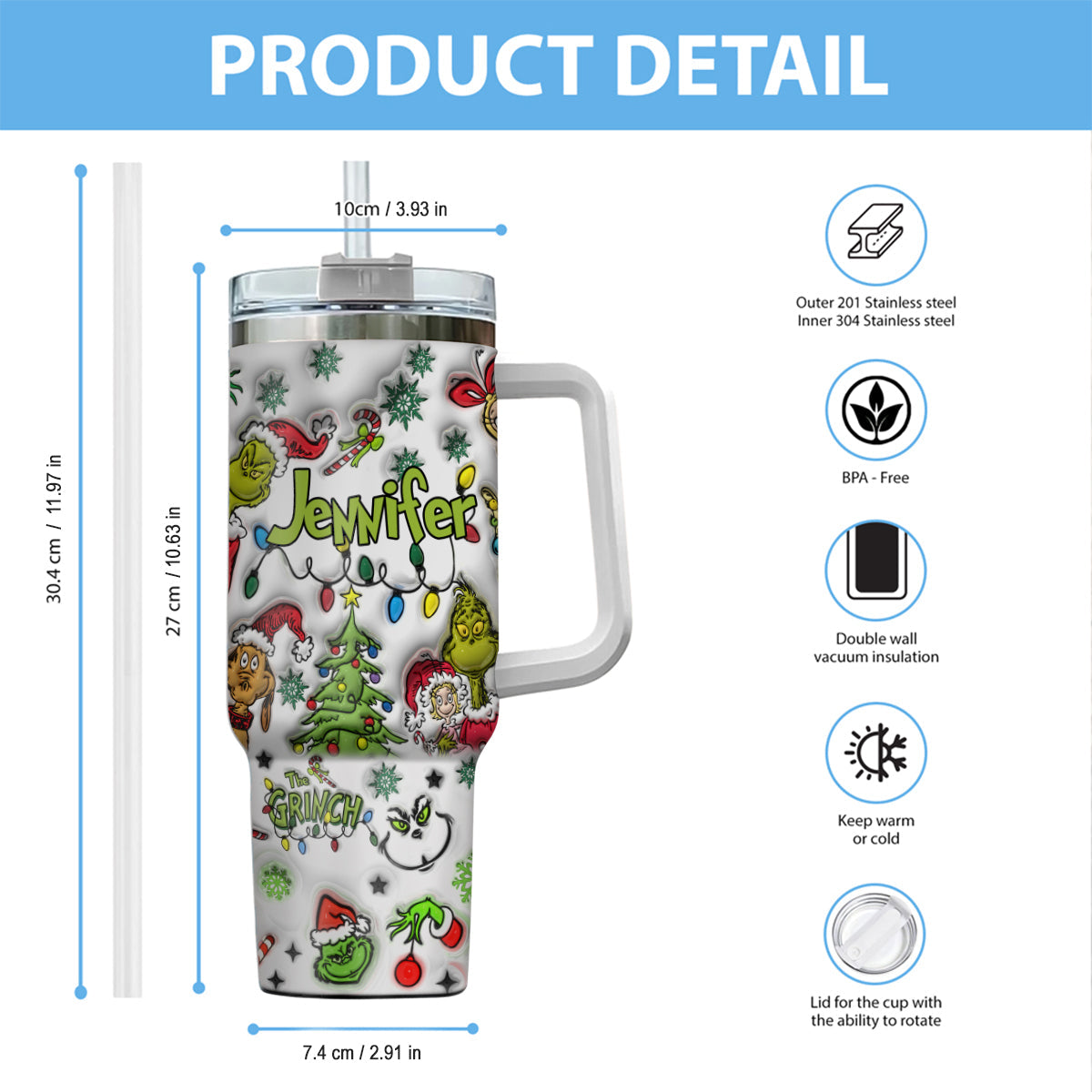 Any Name - Personalized Stole Christmas Tumbler With Handle