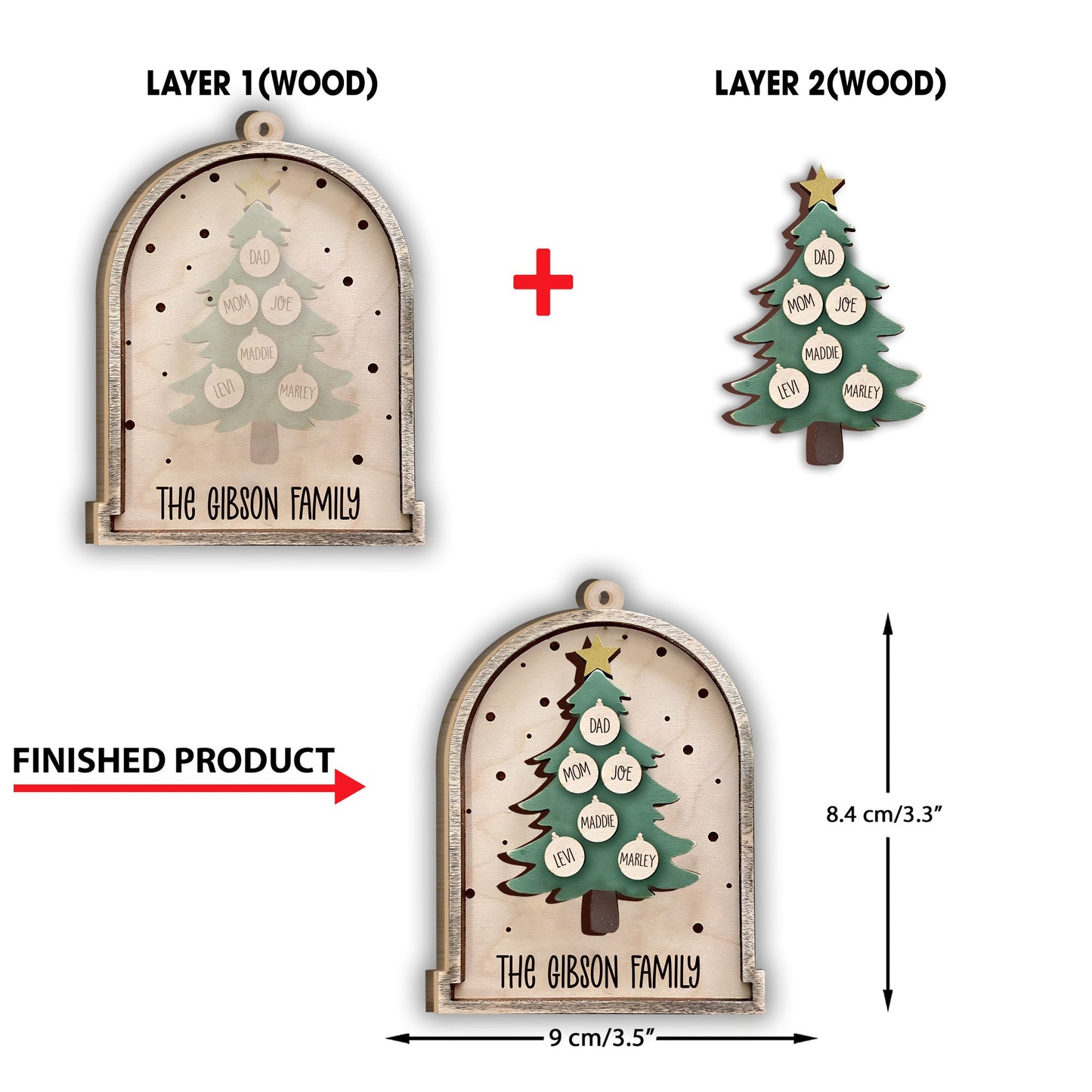 Sapin de Noël - Ornement familial personnalisé à 2 niveaux