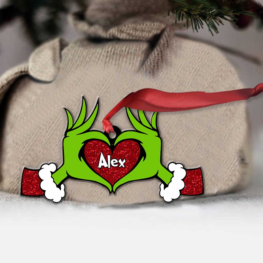 Main en forme de cœur vert - Étole de Noël personnalisée avec motif pailleté imprimé (impression recto verso)