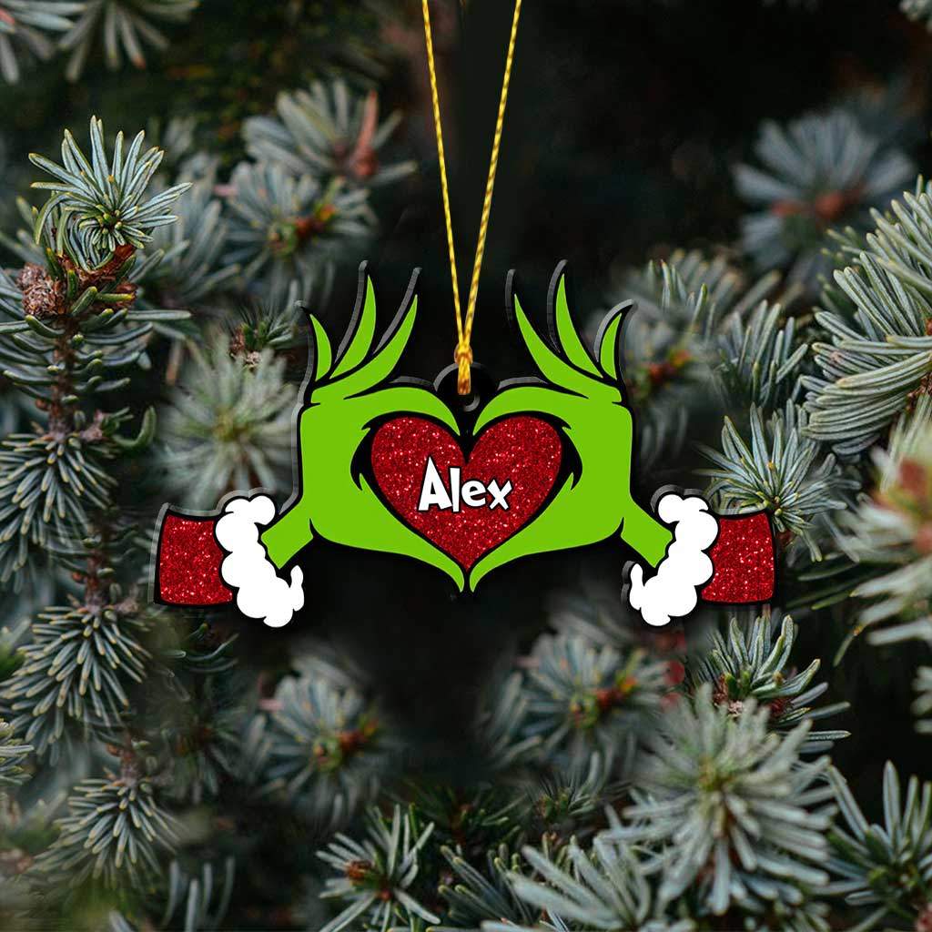 Main en forme de cœur vert - Étole de Noël personnalisée avec motif pailleté imprimé (impression recto verso)