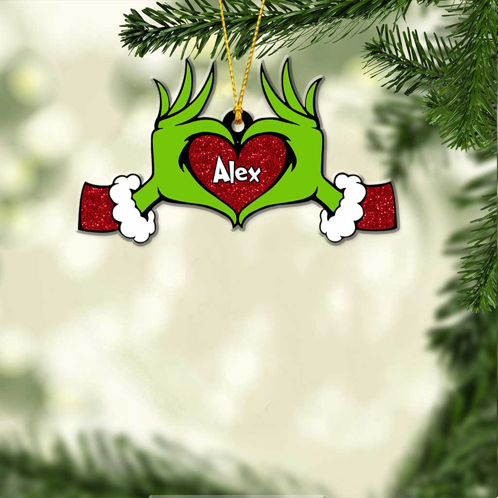 Main en forme de cœur vert - Étole de Noël personnalisée avec motif pailleté imprimé (impression recto verso)