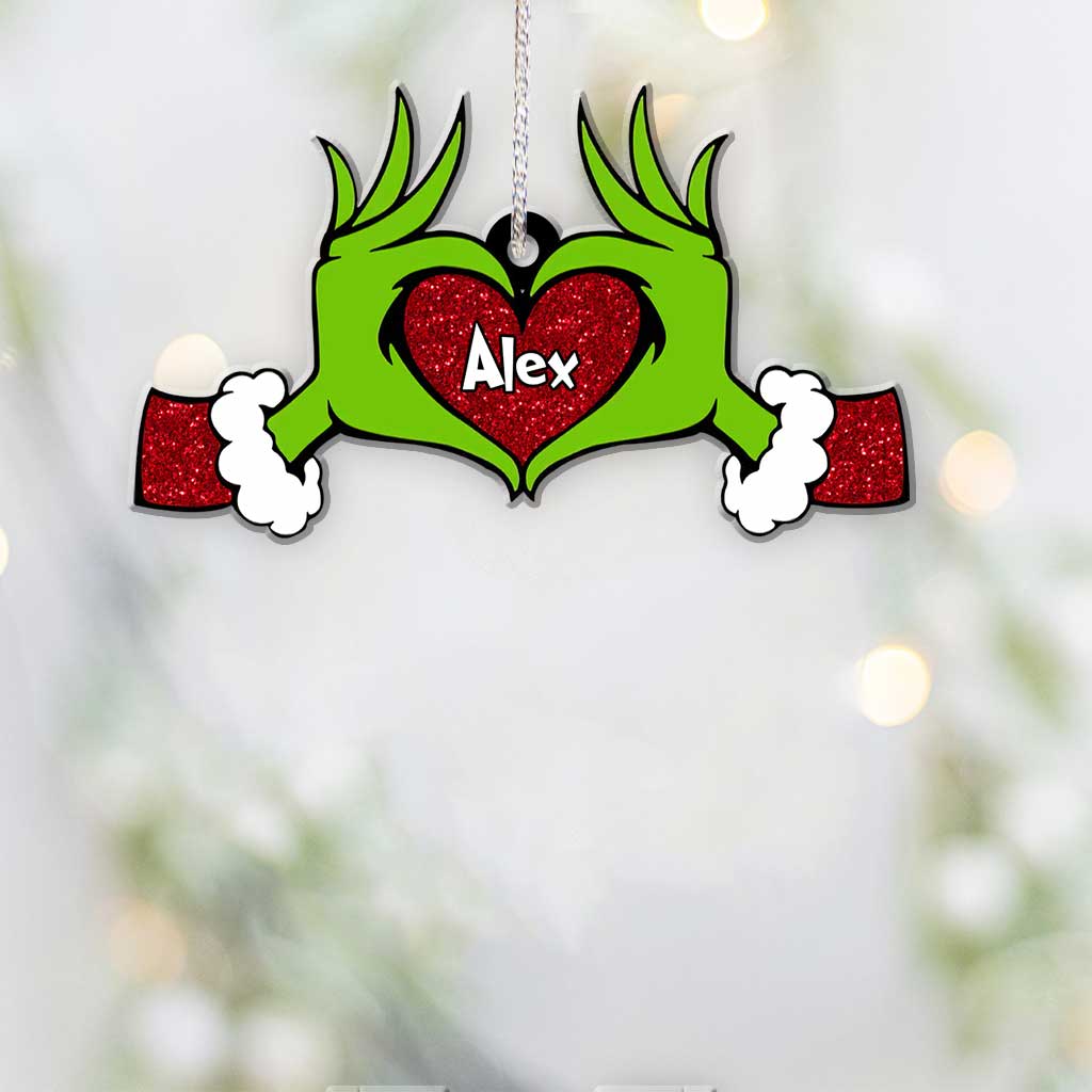Main en forme de cœur vert - Étole de Noël personnalisée avec motif pailleté imprimé (impression recto verso)