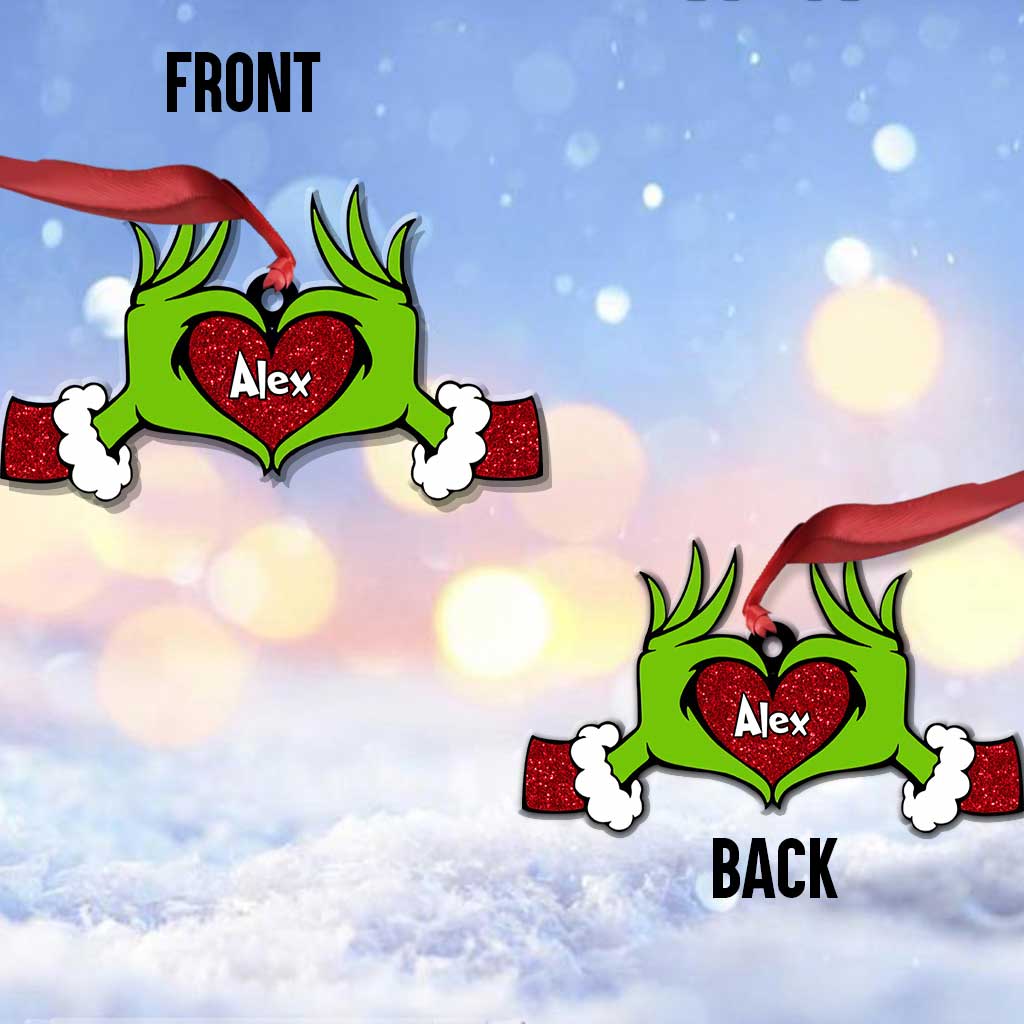 Main en forme de cœur vert - Étole de Noël personnalisée avec motif pailleté imprimé (impression recto verso)