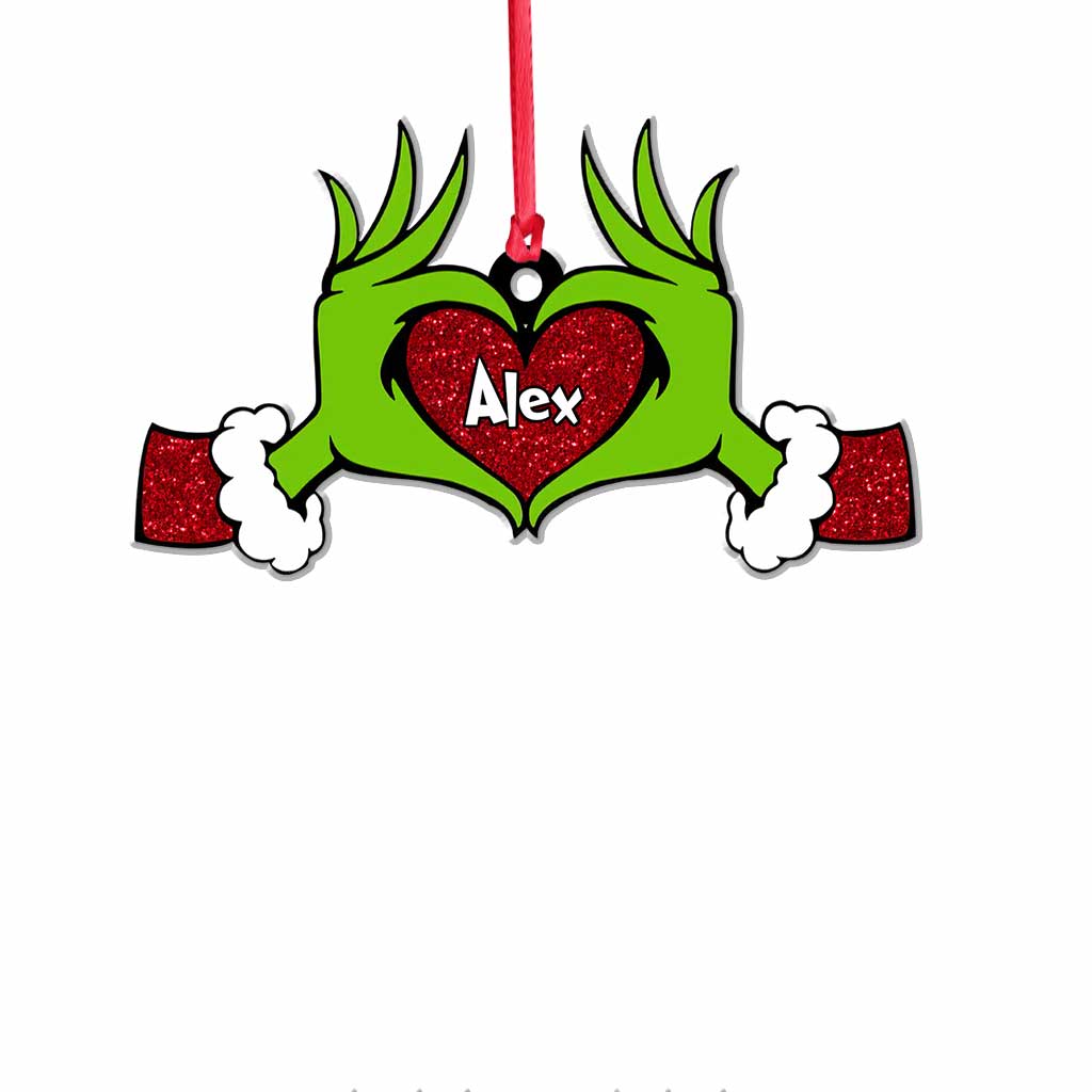 Main en forme de cœur vert - Étole de Noël personnalisée avec motif pailleté imprimé (impression recto verso)