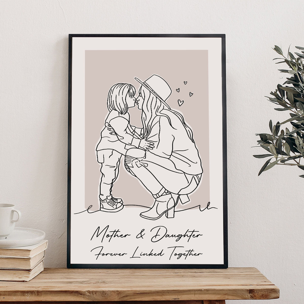 Portrait au trait personnalisé - Toile et affiche personnalisées pour maman