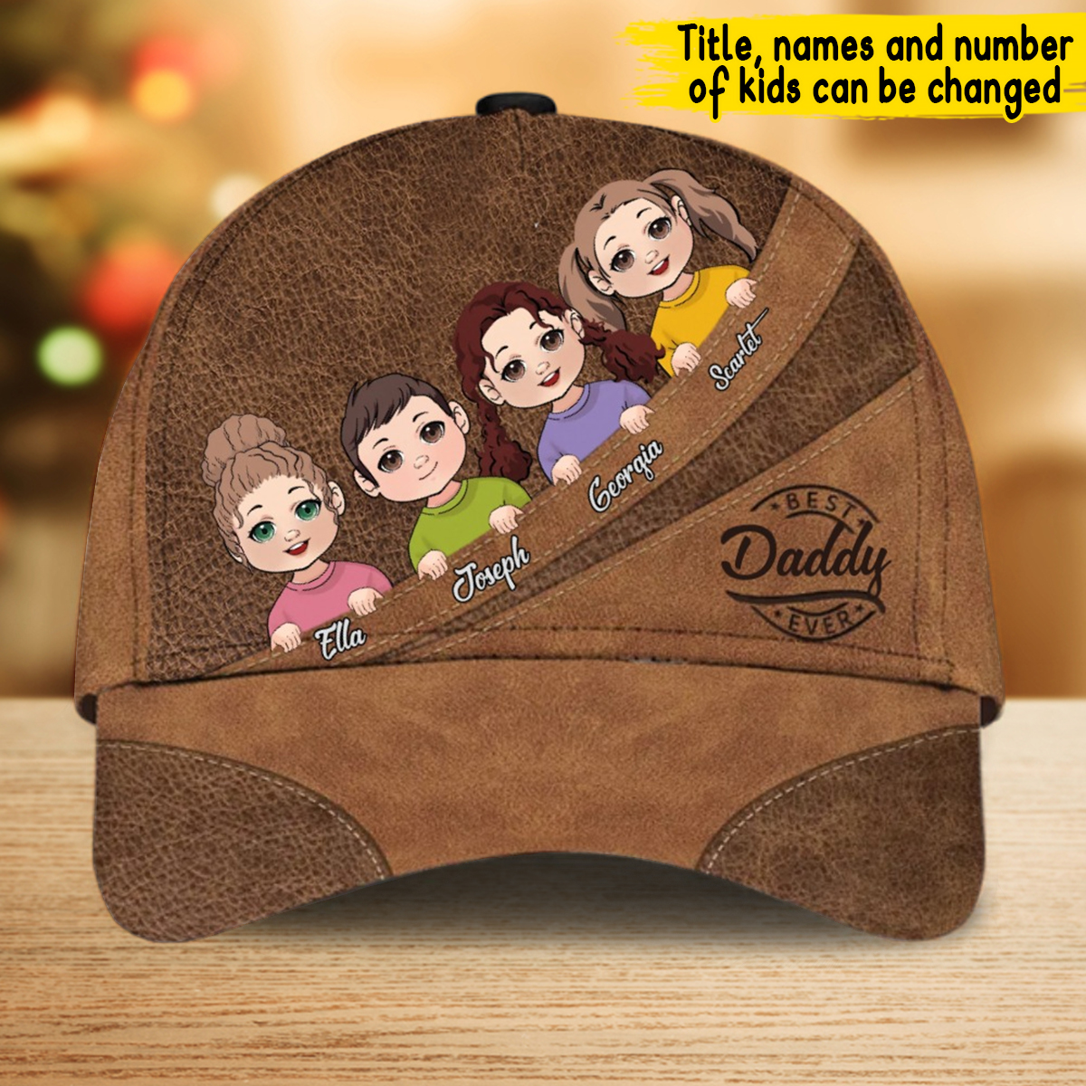 Meilleur papa du monde - Cadeau pour papa, grand-mère, grand-père, maman, oncle, tante - Casquette classique personnalisée en cuir imprimé d'un motif