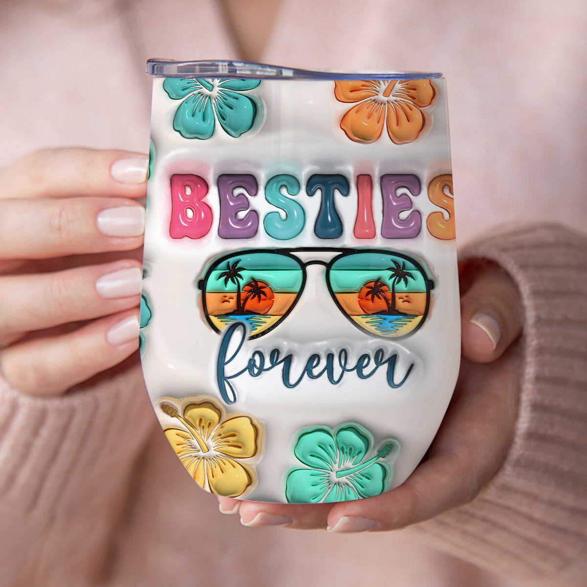 Ambiance estivale entre meilleures amies - Gobelet à vin personnalisé pour meilleures amies