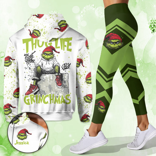 Joyeux Grinchmas ! - Sweat à capuche et legging personnalisés avec étole de Noël