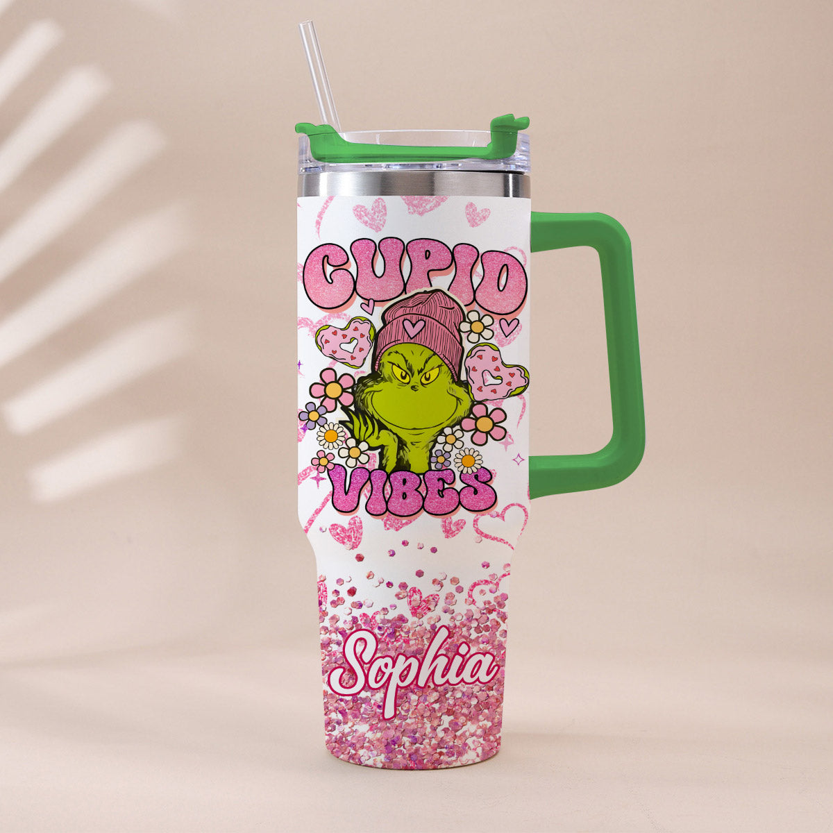Cupid Vibes - Personalized Stole Christmas Tumbler With Handle