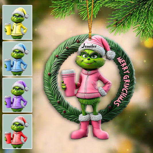 Grinchy Dame Verte - Ornement de Noël personnalisé en forme d'étole