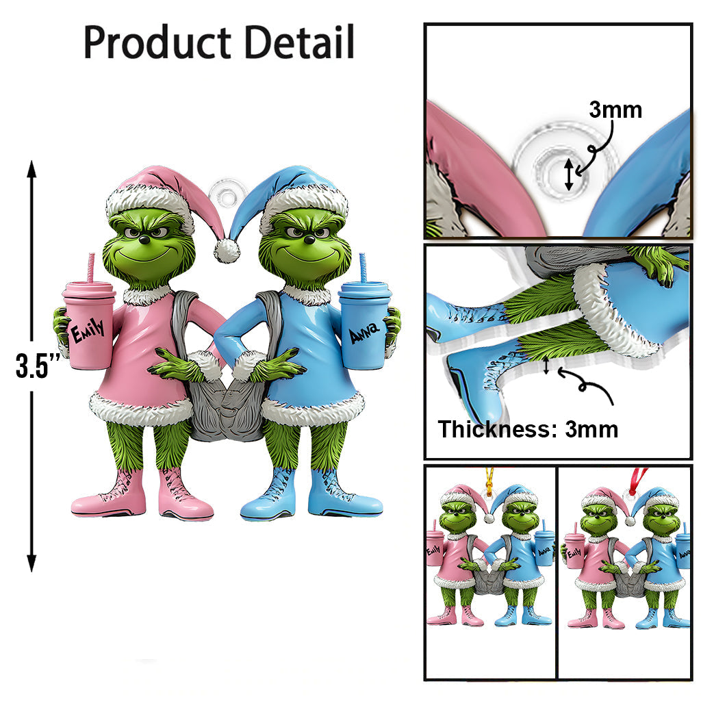 Meilleures amies Grinch - Ornement de Noël transparent personnalisé en forme d'étole