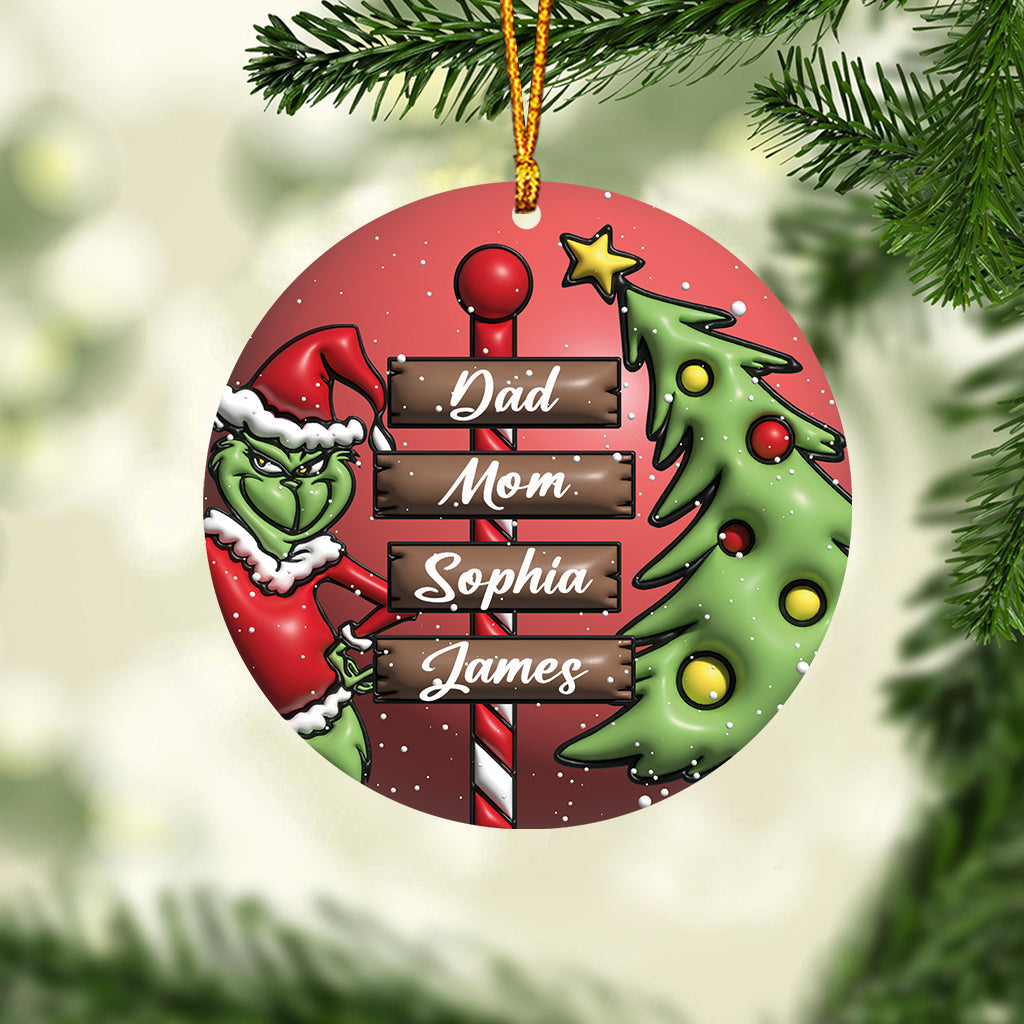 Joyeux Noël en famille Grinch - Ornement de Noël personnalisé en forme d'étole
