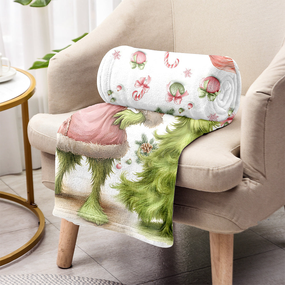 Étole de Noël personnalisée rose Grinchy et verte - Couverture de Noël