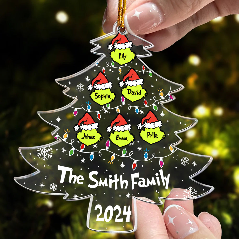 Famille Grinch - Ornement de Noël transparent personnalisé avec étole