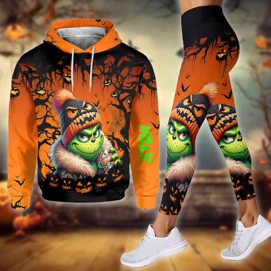 Halloween vert - Sweat à capuche et leggings personnalisés avec étole de Noël