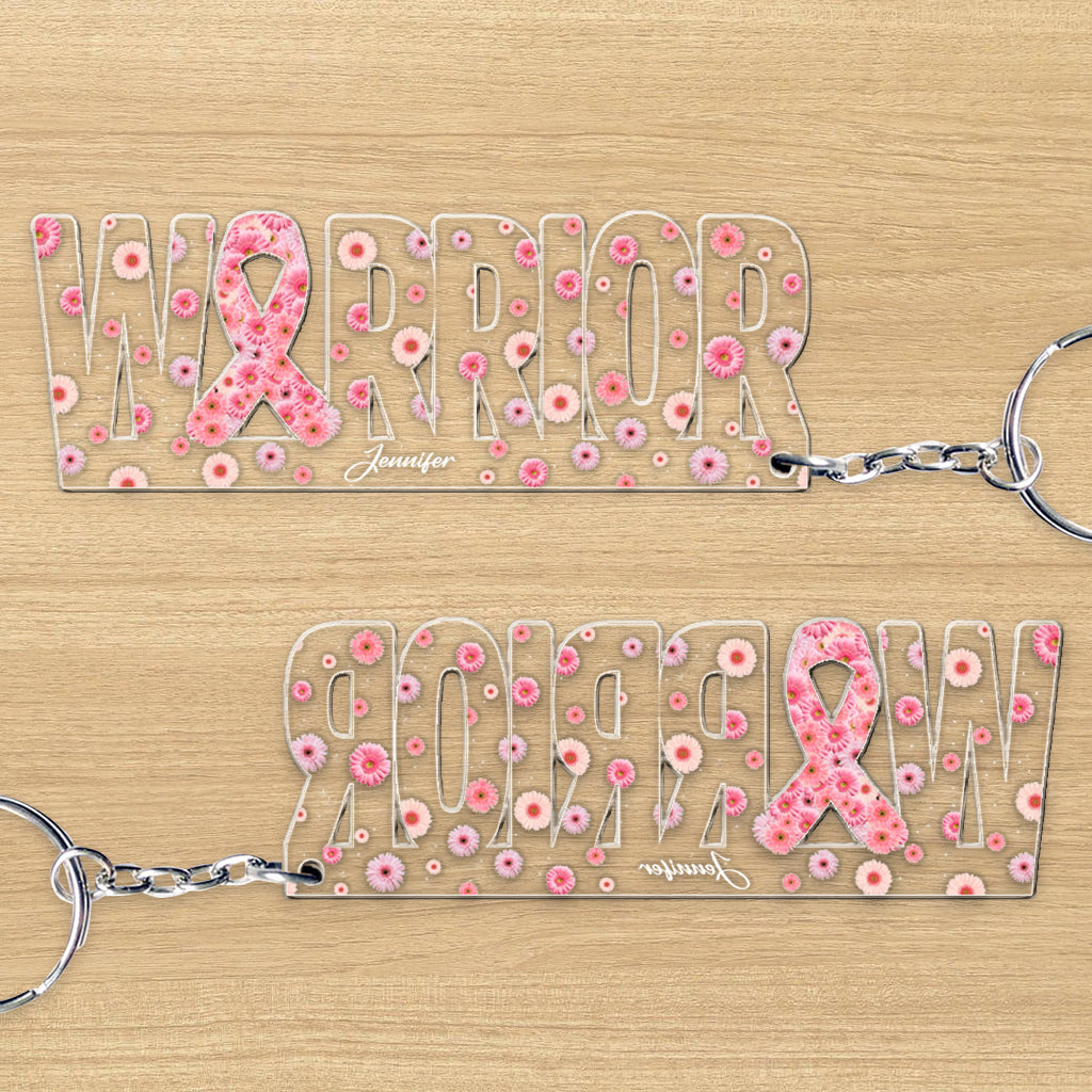 Guerrière du cancer du sein - Porte-clés personnalisé pour la sensibilisation au cancer du sein, en forme de carte de visite