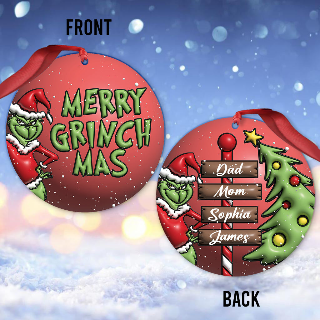 Joyeux Noël en famille Grinch - Ornement de Noël personnalisé en forme d'étole