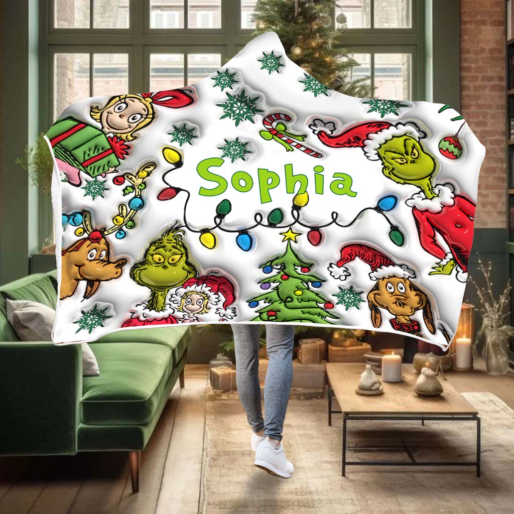 Green Christmas - Personalized Stole Christmas Hooded Blanket