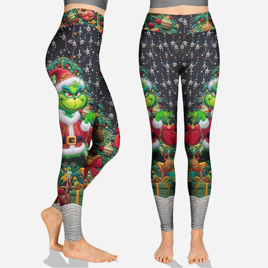 Joyeux Grinchmas ! - Sweat à capuche et legging personnalisés avec étole de Noël