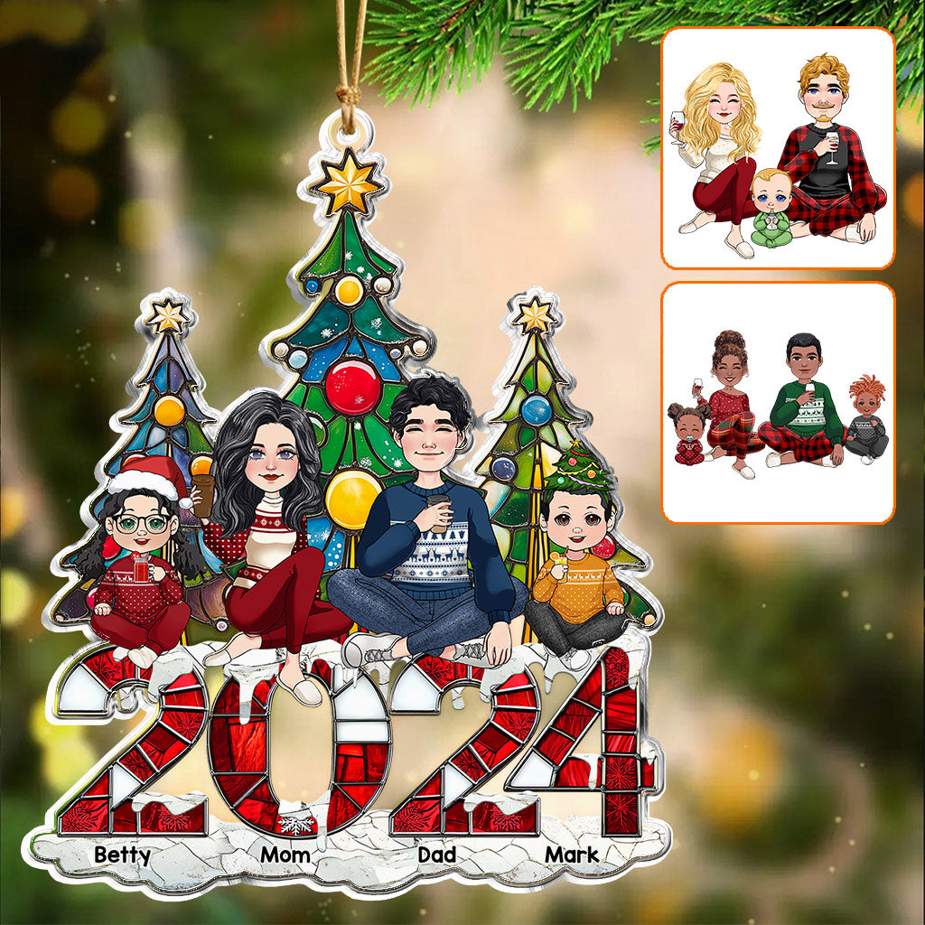 Ornement de Noël familial personnalisé 2024 - Forme personnalisée