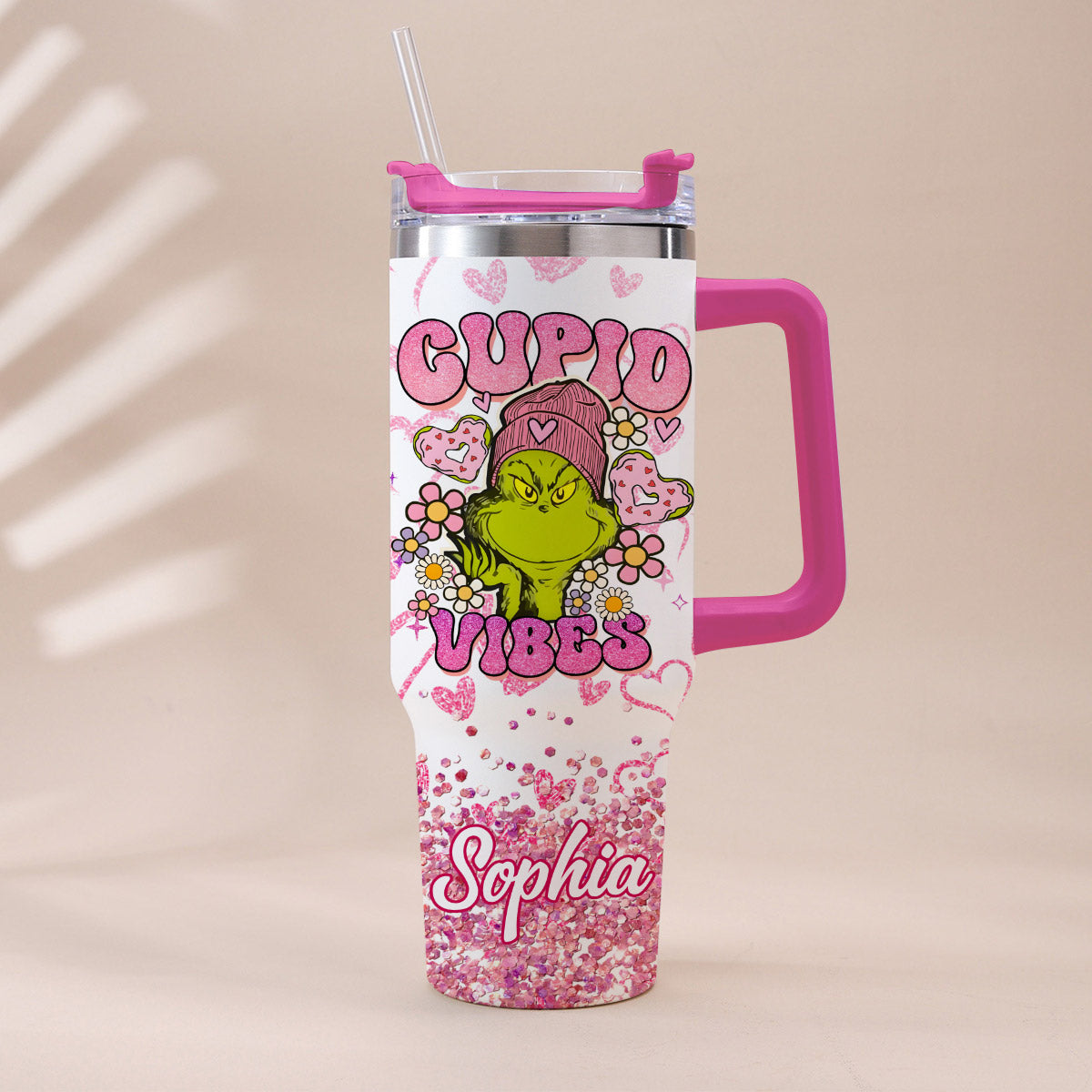 Cupid Vibes - Personalized Stole Christmas Tumbler With Handle