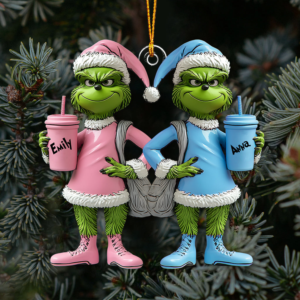 Meilleures amies Grinch - Ornement de Noël transparent personnalisé en forme d'étole