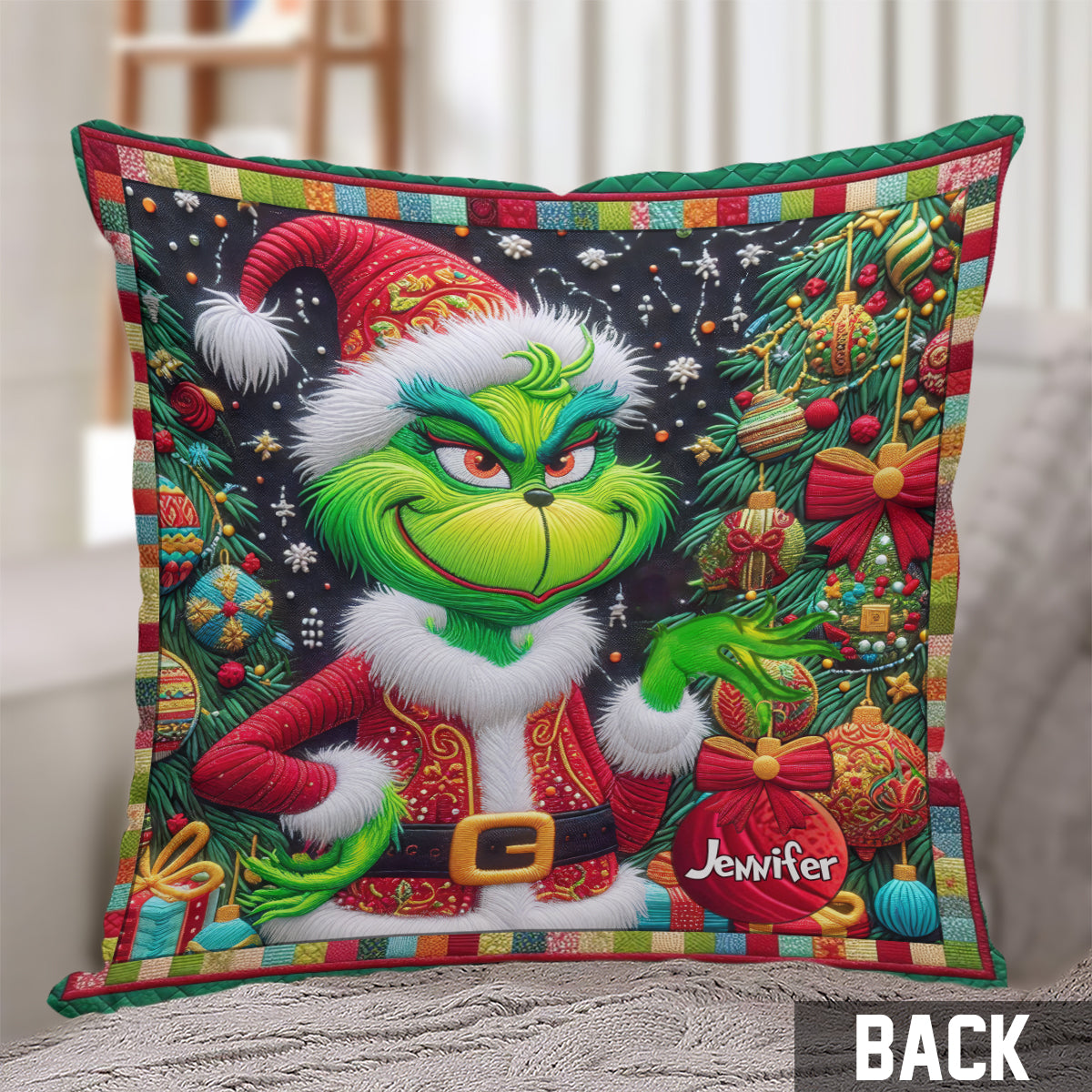 Merry Grinchmas - Personalized Stole Christmas Throw Pillow