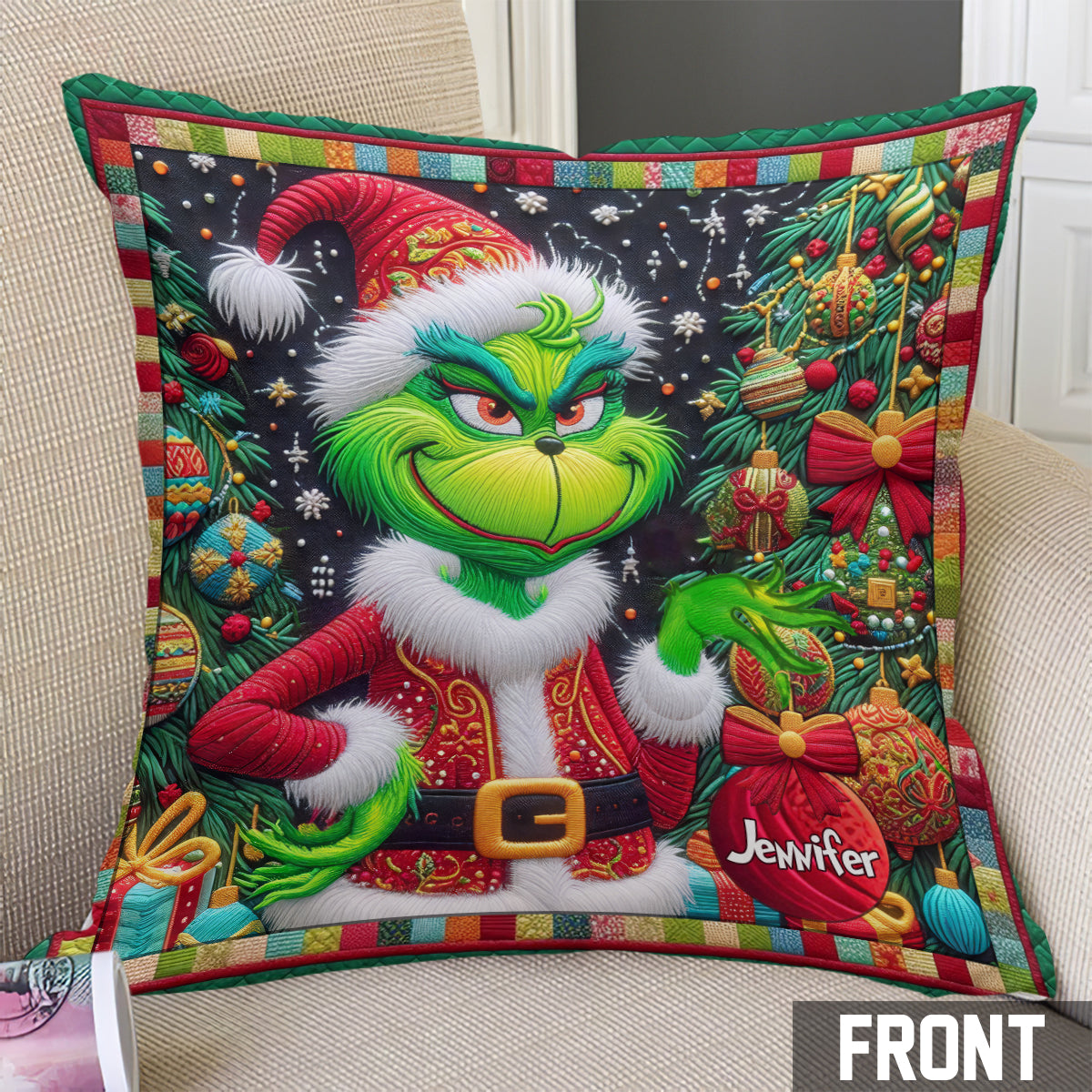 Merry Grinchmas - Personalized Stole Christmas Throw Pillow