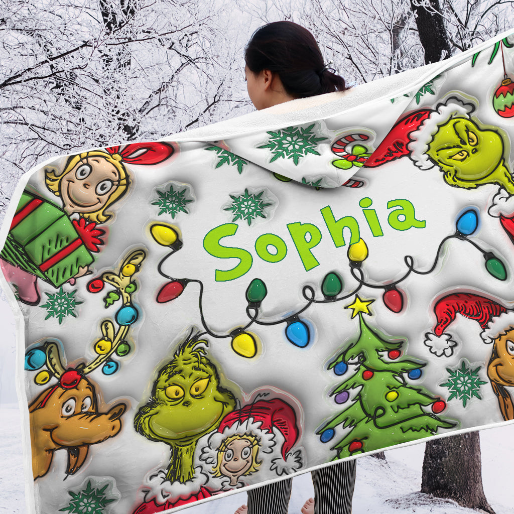 Green Christmas - Personalized Stole Christmas Hooded Blanket