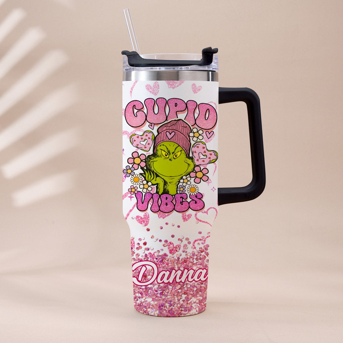 Cupid Vibes - Personalized Stole Christmas Tumbler With Handle