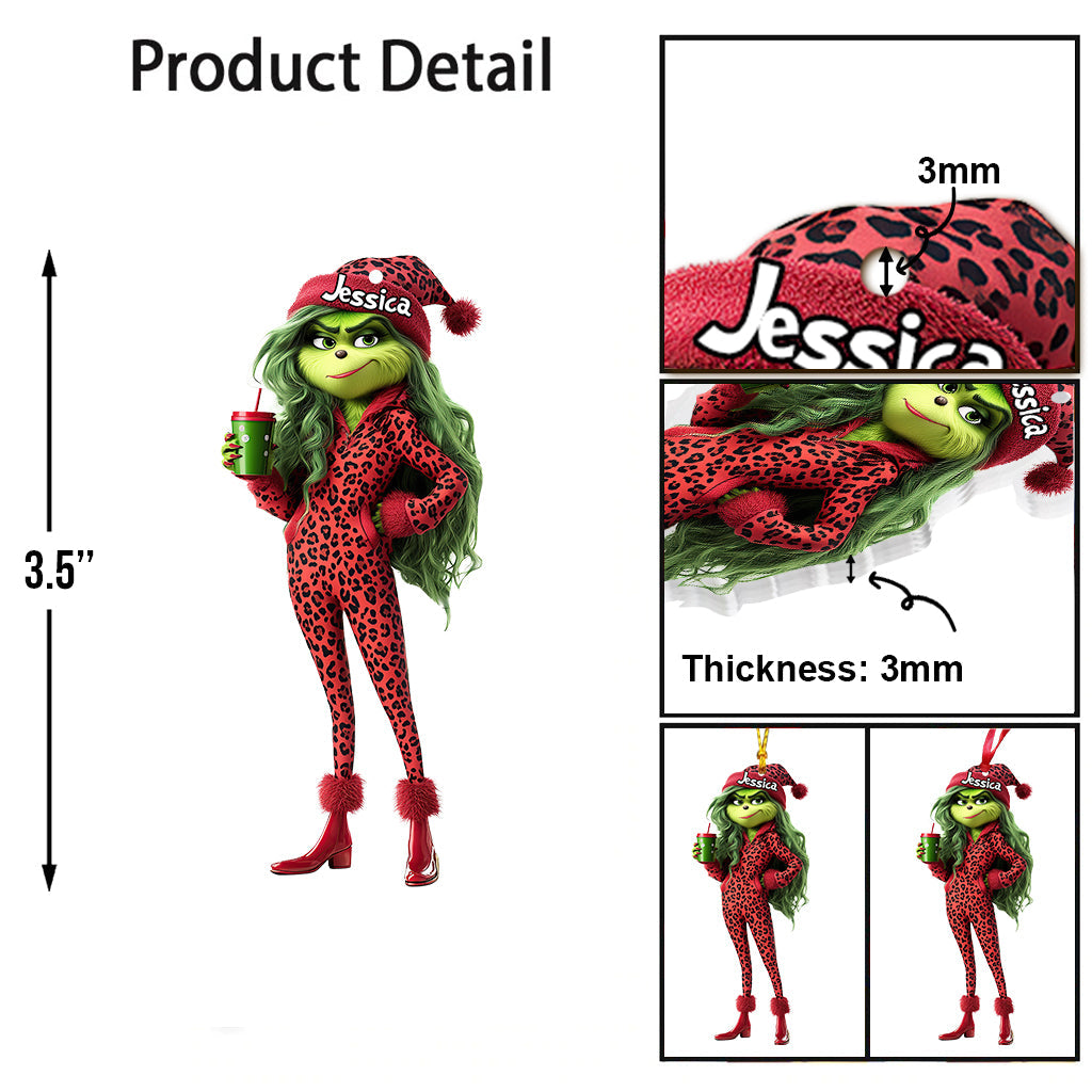 Belle Dame Grinch - Étole de Noël personnalisée - Ornement transparent