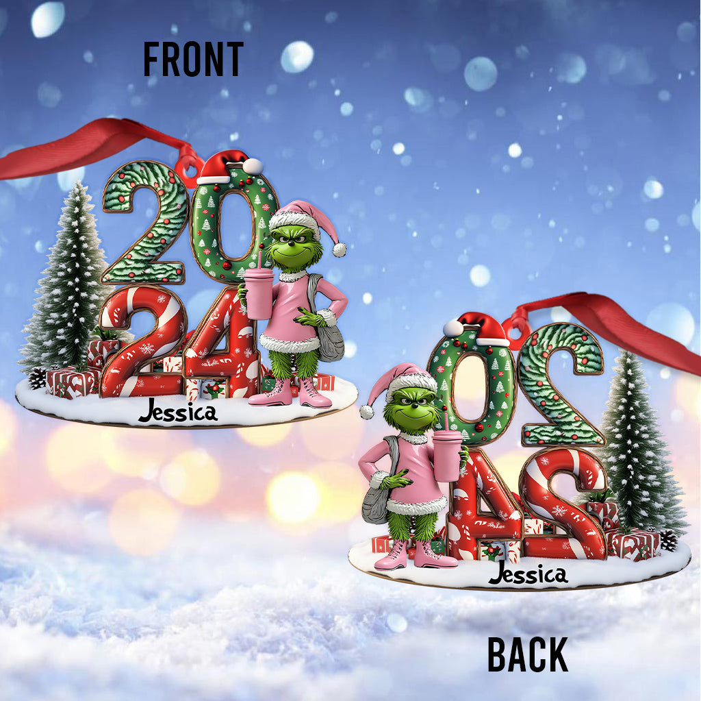 Grinchy Green Lady Christmas - Étole de Noël personnalisée - Ornement de Noël en forme de pièce unique