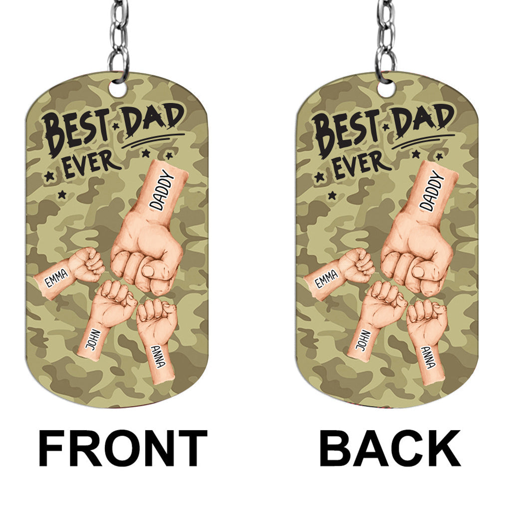 Porte-clés personnalisé en acier inoxydable « Meilleur papa du monde » motif camouflage - Porte-clés « Meilleur papa du monde » motif poing levé - Meilleur papa du monde