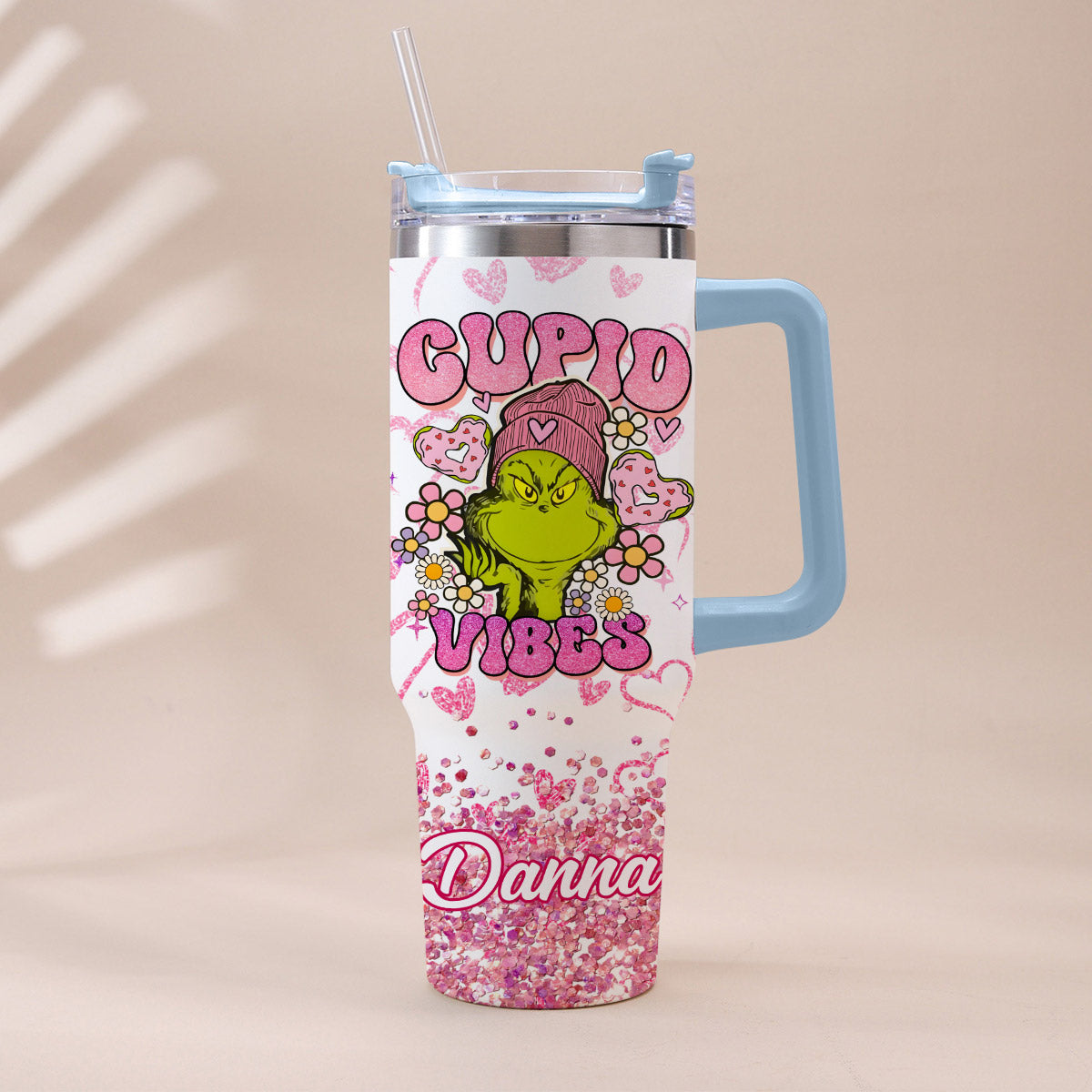Cupid Vibes - Personalized Stole Christmas Tumbler With Handle