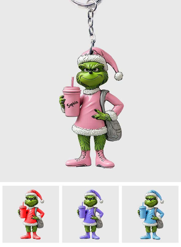 Porte-clés étole de Noël personnalisé Grinchy Green Lady - Porte-clés étole de Noël