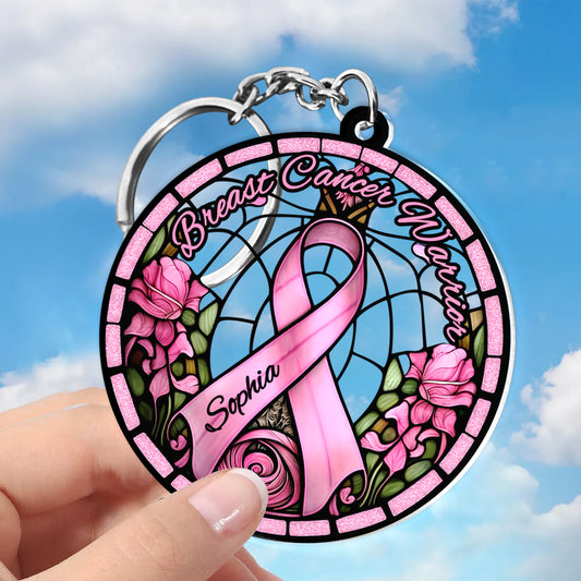 Guerrière du cancer du sein - Porte-clés personnalisé pour la sensibilisation au cancer du sein, en forme de carte de visite
