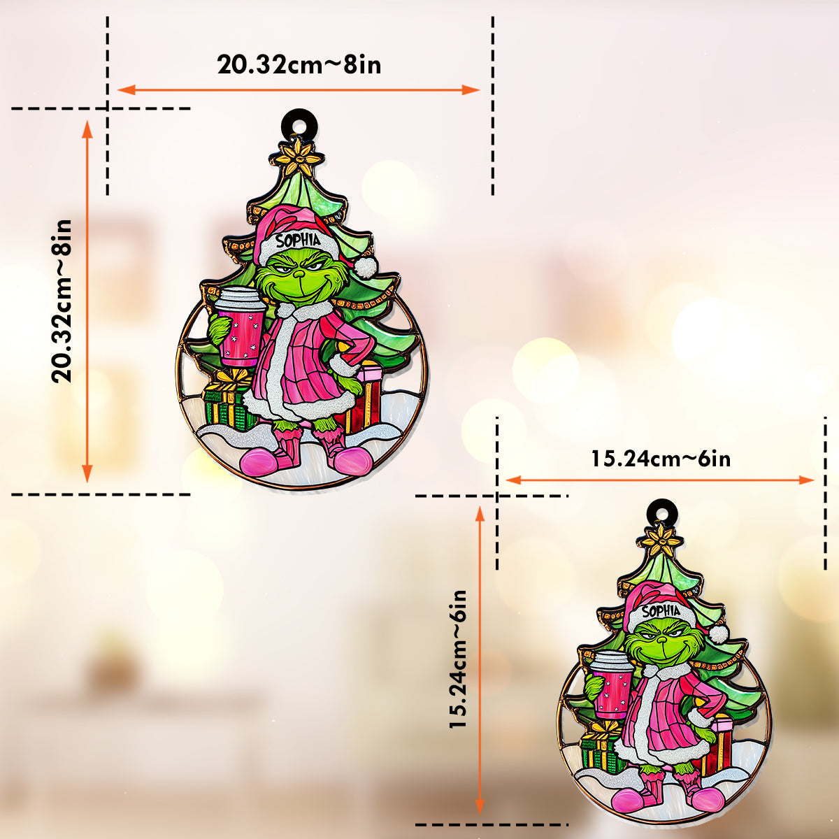 Grinchy Green Lady - Personalized Stole Christmas Window Hanging Suncatcher Ornament