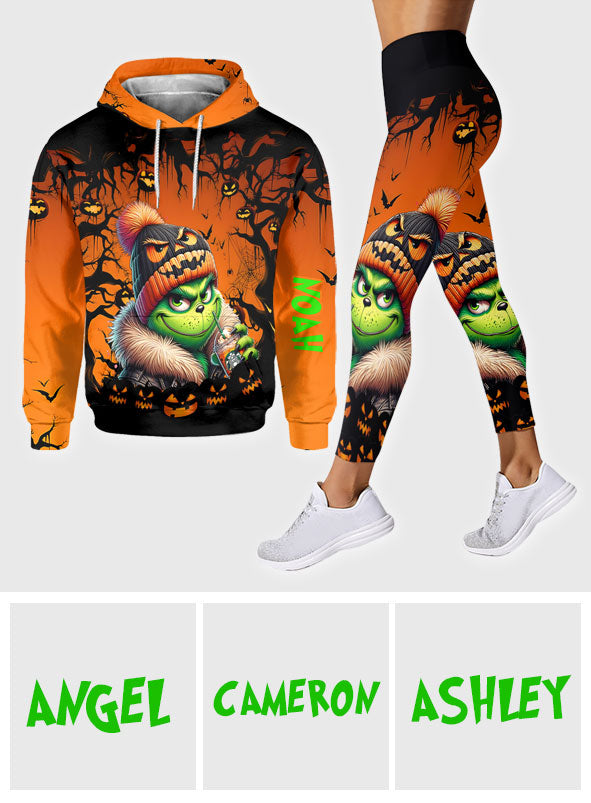 Halloween vert - Sweat à capuche et leggings personnalisés avec étole de Noël