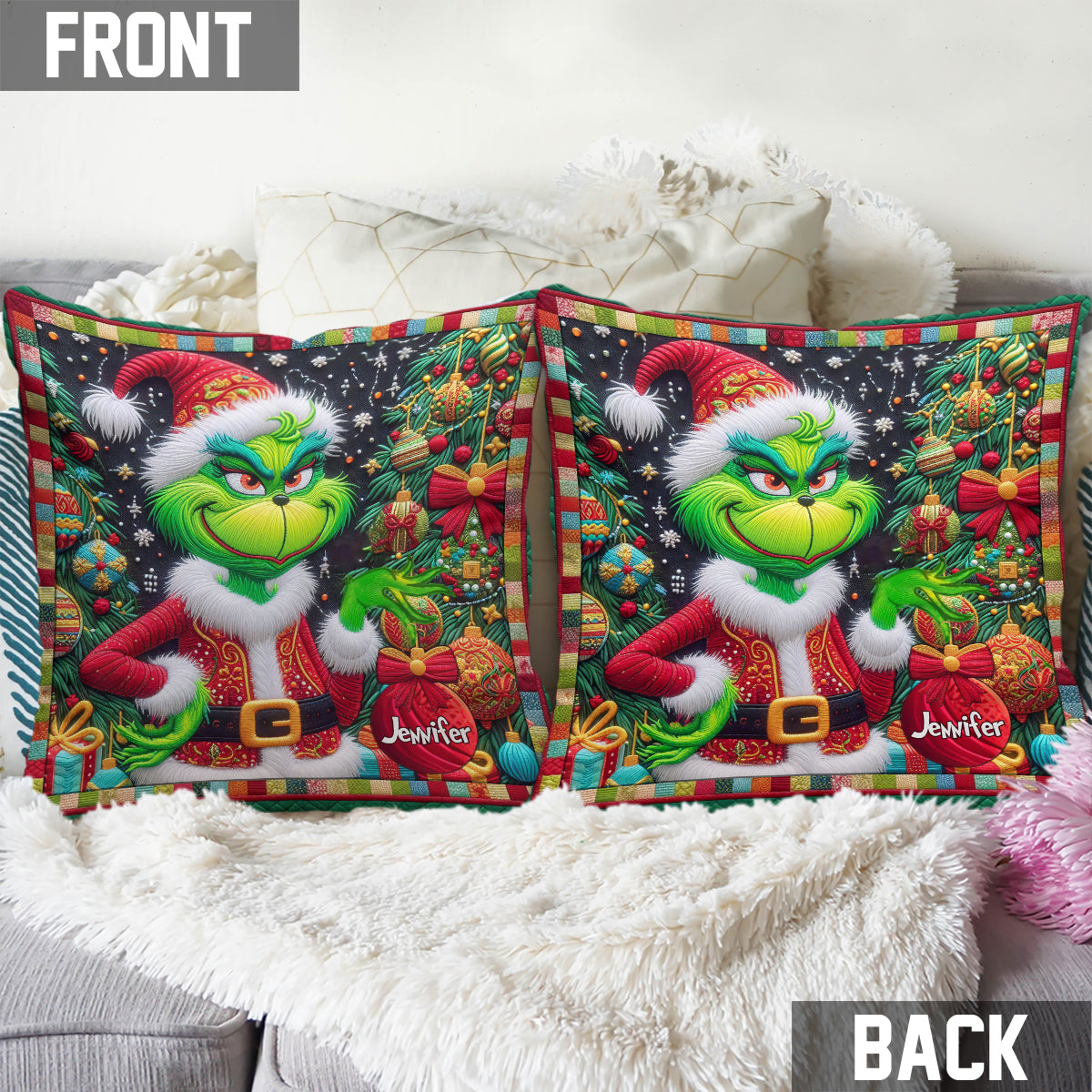 Merry Grinchmas - Personalized Stole Christmas Throw Pillow