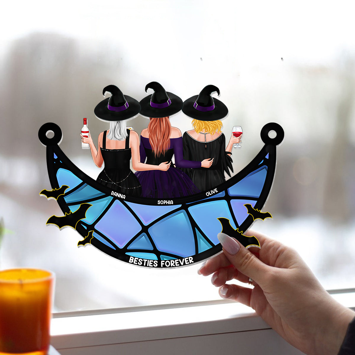 Meilleures amies pour toujours - Décoration attrape-soleil personnalisée à suspendre à la fenêtre, style sorcière - Idéale pour les meilleures amies 