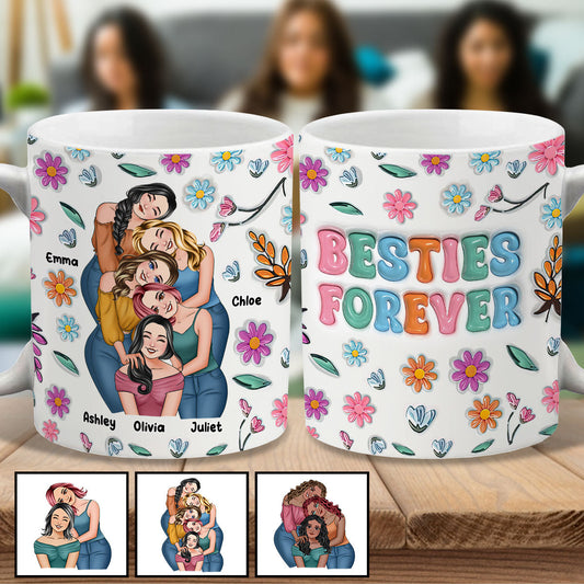 Mug personnalisé « Meilleures amies pour toujours » à motif floral - Mug personnalisé pour meilleures amies