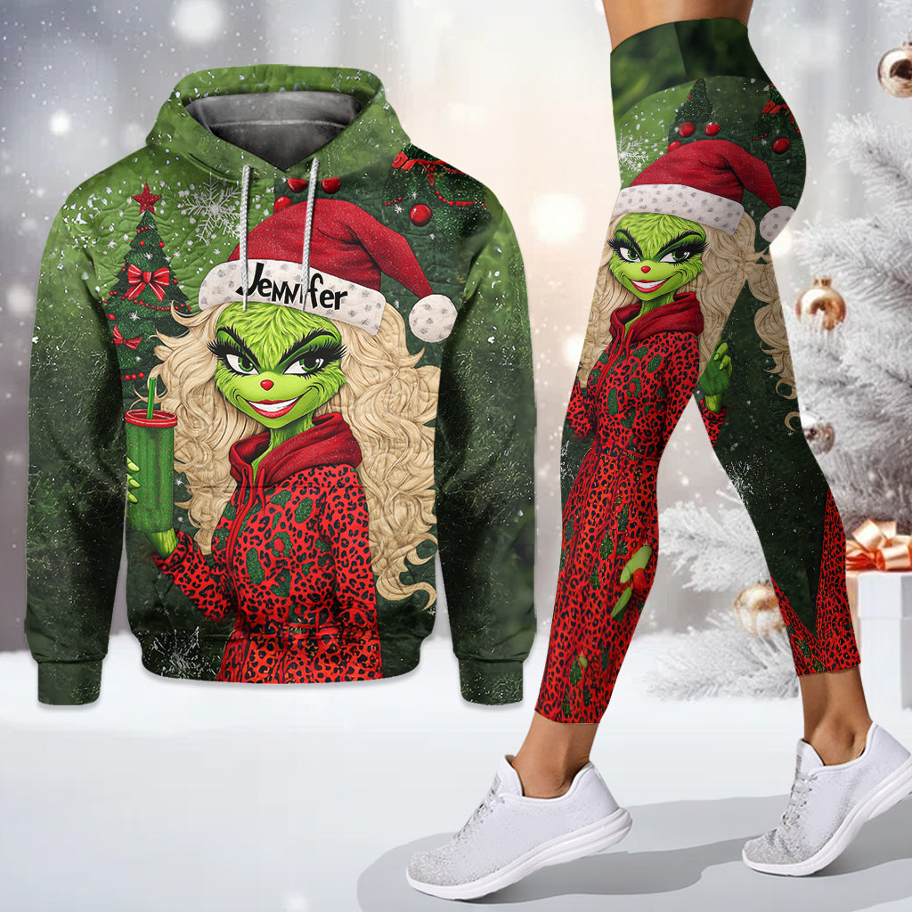 Magnifique Dame Verte - Étole personnalisée, sweat à capuche et leggings de Noël