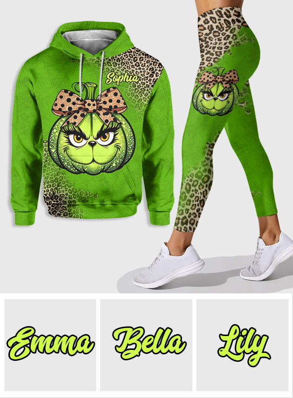Citrouille verte - Sweat à capuche et leggings personnalisés avec étole de Noël