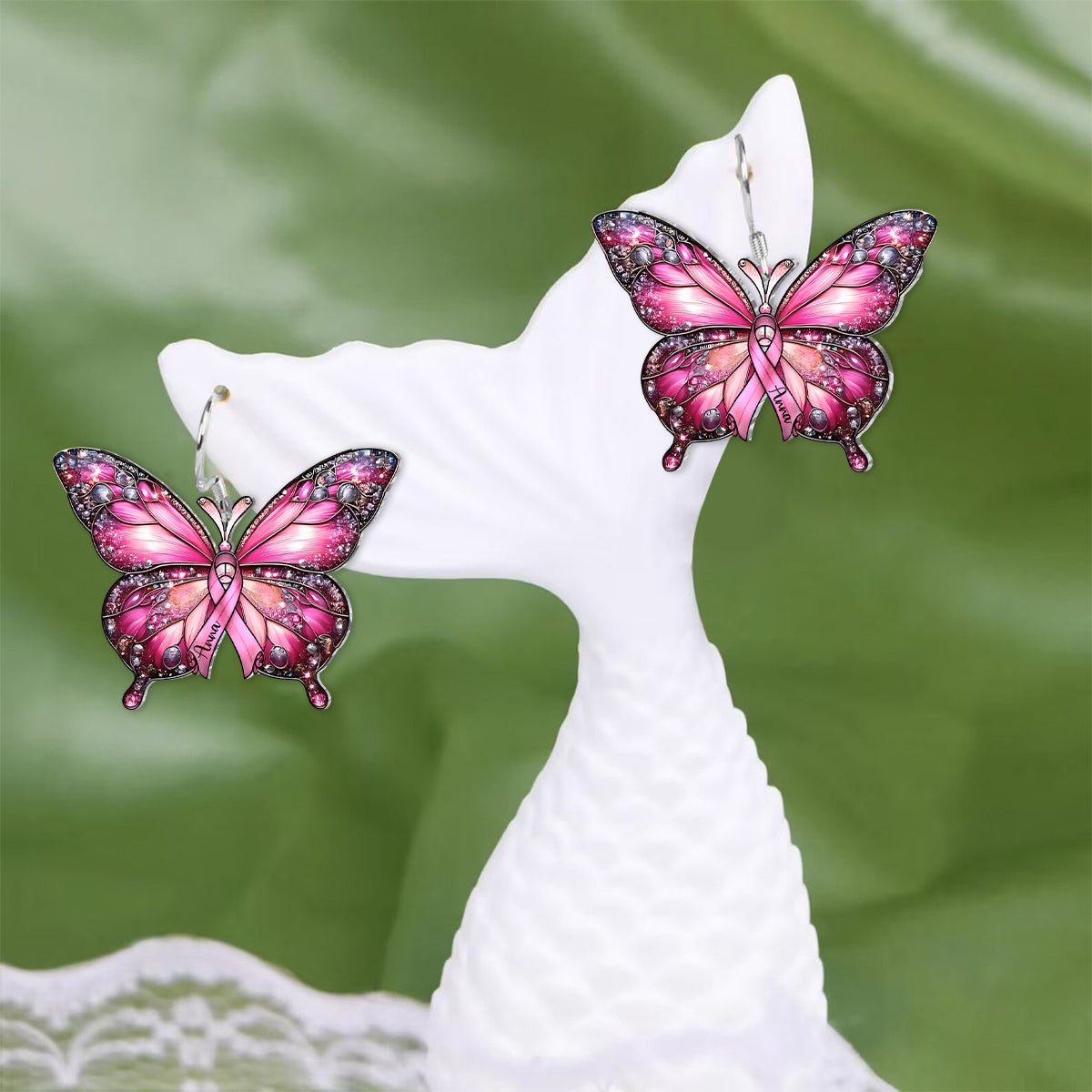 Guerrière du cancer du sein - Boucles d'oreilles personnalisées pour la sensibilisation au cancer du sein