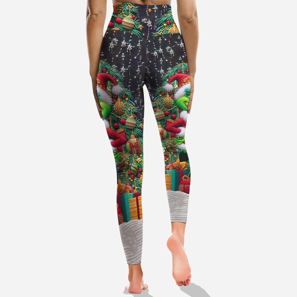 Joyeux Grinchmas ! - Sweat à capuche et legging personnalisés avec étole de Noël
