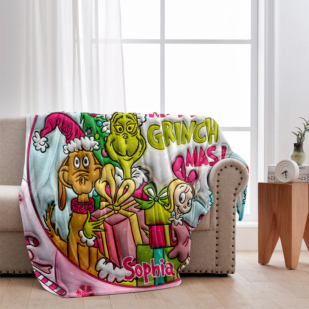 Merry Grinchmas - Personalized Stole Christmas Blanket