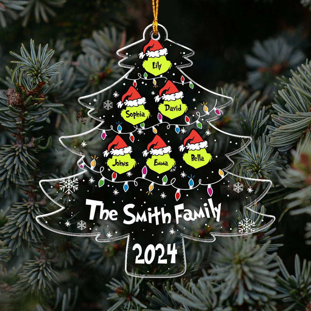 Famille Grinch - Ornement de Noël transparent personnalisé avec étole