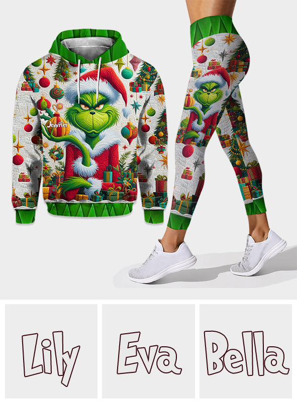 Joyeux Grinchmas ! - Sweat à capuche et legging personnalisés avec étole de Noël